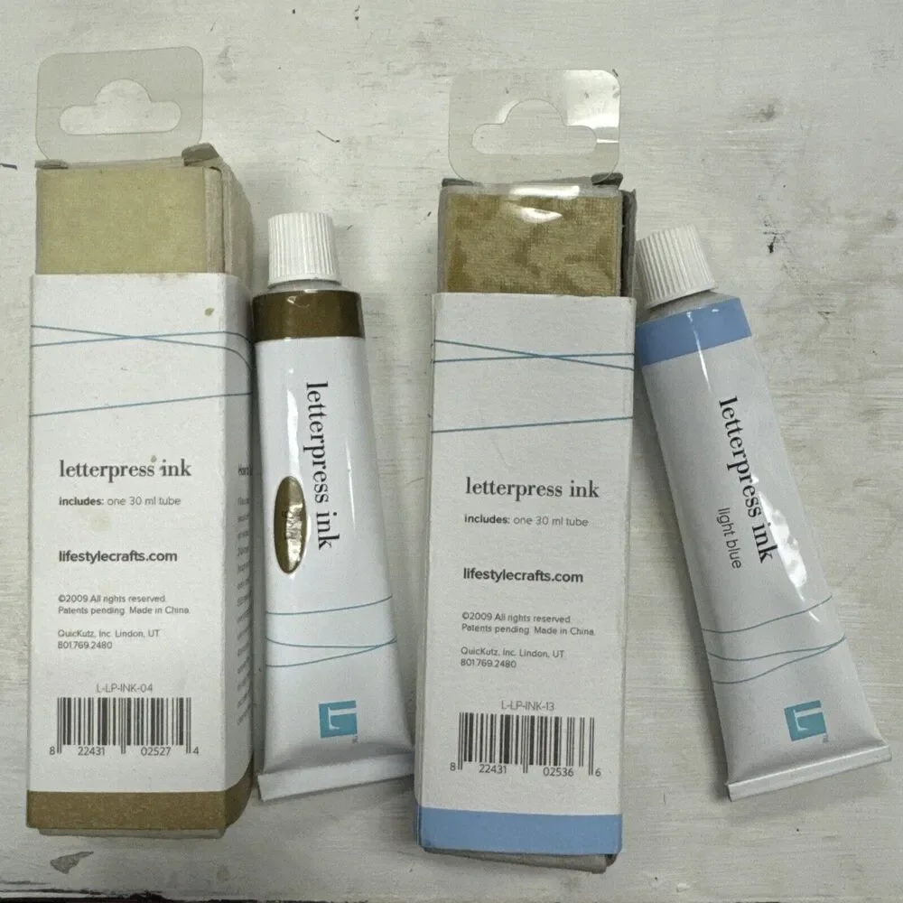 Letterpress Ink Lot of 2 Lifestyle Crafts GOLD and LIGHT‎ BLUE